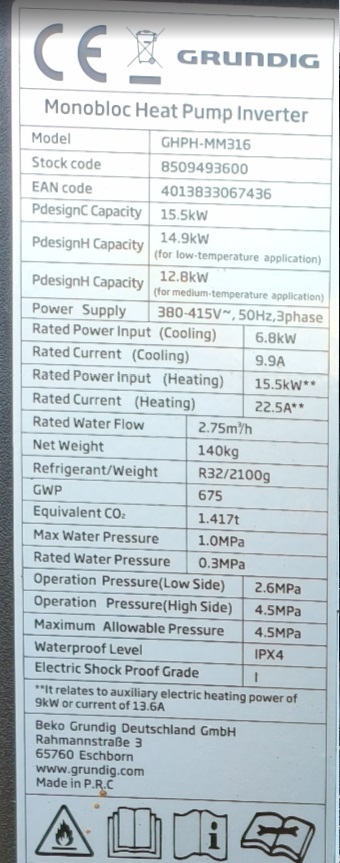 Beko-Grundig GHPH-MM10 siltumsūkņis 10kW Monoblock (R32), 230V / 1 faze - Image 5