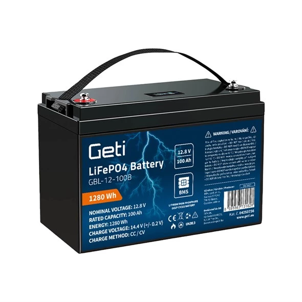 Akumulators GETI LiFePO4 GBL 12.8V, 100-200Ah Smart BMS ar bluetooth un displeju